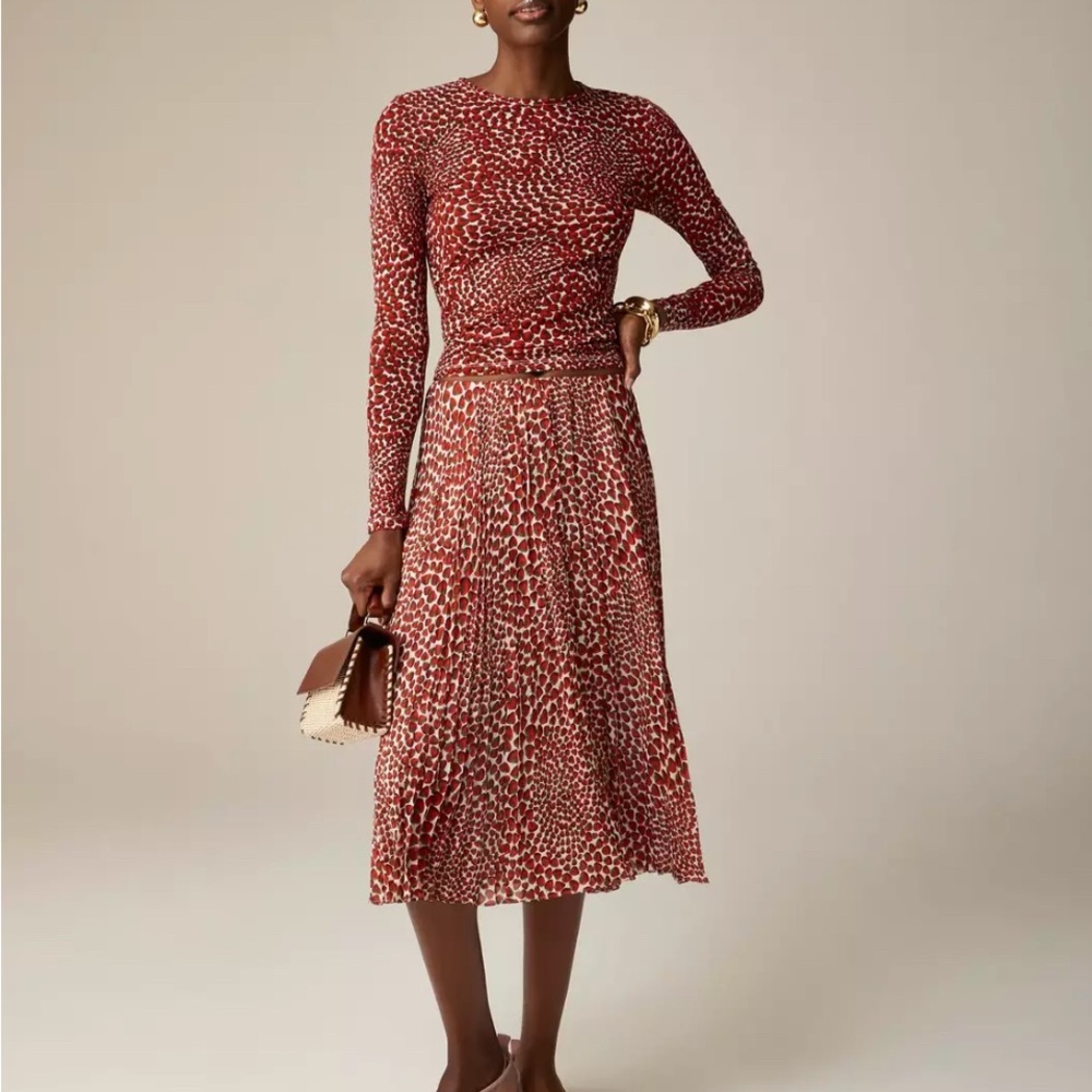J. Crew Gwyneth Pleated Skirt, Strawberry Swirl, Size D